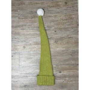 New Hand Knitted Bright Green Acrylic Faux Christmas Cap Hat W/ PomPom Adult